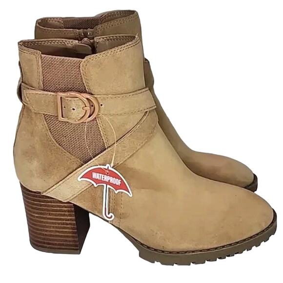 BLONDO TAMZIN WATERPROOF CAMEL BOOTIES ANKLE BUCKLE 10M SUEDE TAN - Picture 1 of 16